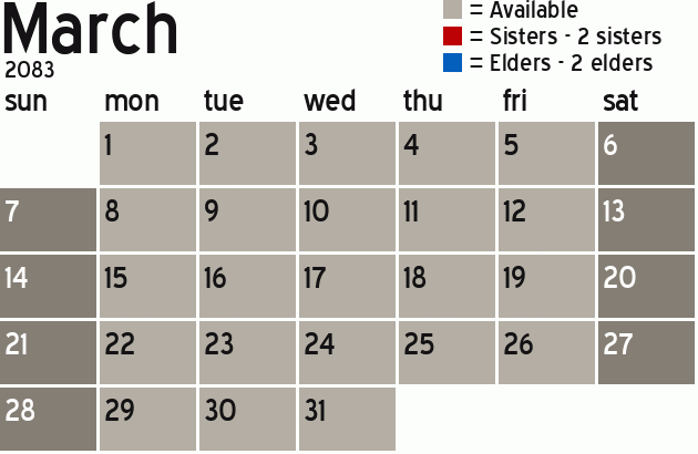 Missionary Dinner Calendar