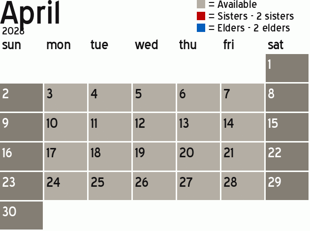 Missionary Dinner Calendar