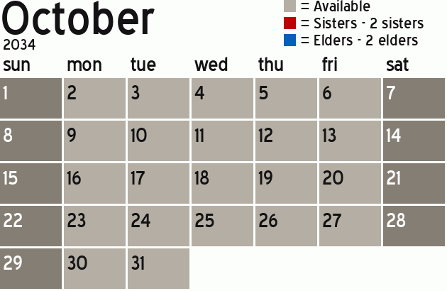 Missionary Dinner Calendar