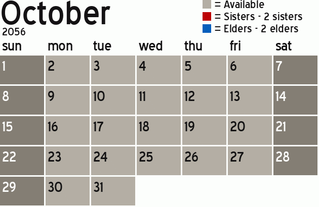 Missionary Dinner Calendar