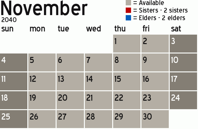 Missionary Dinner Calendar