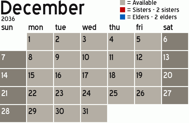 Missionary Dinner Calendar
